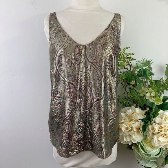 J. CREW blouse | Gold olive | Paisley | Metallic | size 2 | Tank top | sleeveles - Picture 1 of 10